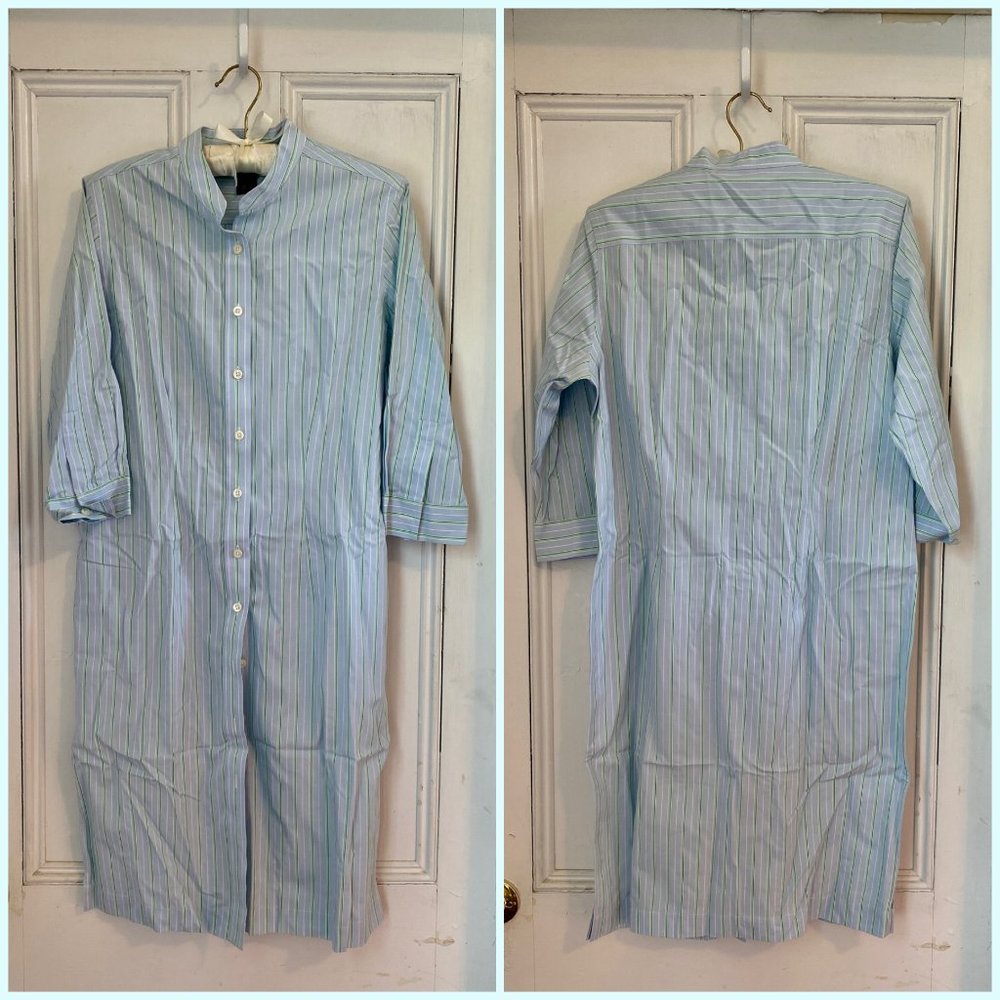 Brooks Brothers 8 striped shirt dress green and blue